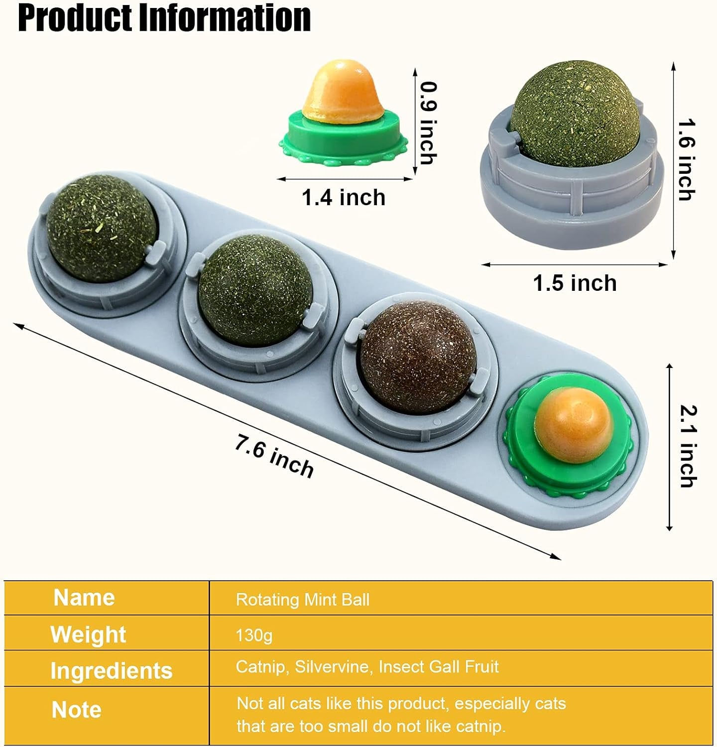 Catnip Cat Toys with 5 Candies, Catnip Wall Ball Toys for Indoor Cats, Rotatable Safe Healthy Edible Licking Balls for Kitty Playing, Kitten Chew Cleaning Teeth Treats Toys…