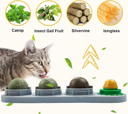 Catnip Cat Toys with 5 Candies, Catnip Wall Ball Toys for Indoor Cats, Rotatable Safe Healthy Edible Licking Balls for Kitty Playing, Kitten Chew Cleaning Teeth Treats Toys…