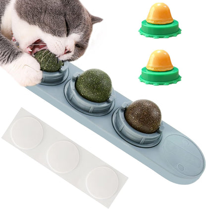 Catnip Cat Toys with 5 Candies, Catnip Wall Ball Toys for Indoor Cats, Rotatable Safe Healthy Edible Licking Balls for Kitty Playing, Kitten Chew Cleaning Teeth Treats Toys…