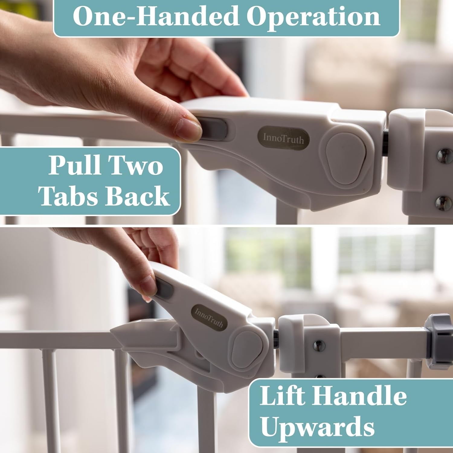 Baby Gate for Stairs and Doorways, 29-39.6" W X 30" H Wide Pressure Mounted Gate, Auto-Close Dual Lock Safety Gate, Metal Pet Gate for Dogs, Easy Walk-Through Design for Home,White