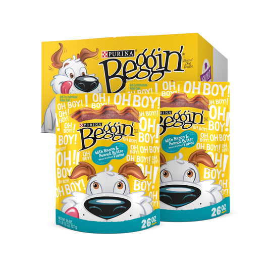 Purina  Strips Dog Treats, Bacon and Peanut Butter Flavored Dog Treats, 26 Oz Pouch (2 Pack)