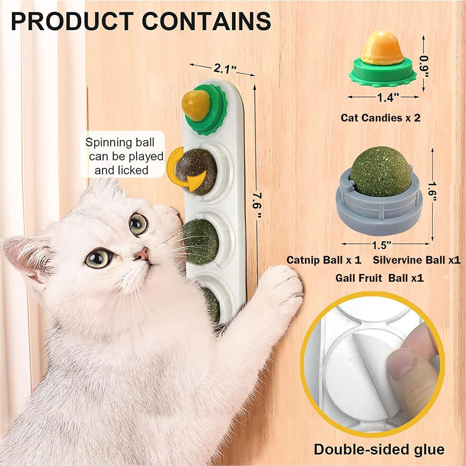 Catnip Cat Toys with 5 Candies, Catnip Wall Ball Toys for Indoor Cats, Rotatable Safe Healthy Edible Licking Balls for Kitty Playing, Kitten Chew Cleaning Teeth Treats Toys…