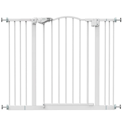 Baby Gate for Stairs and Doorways, 29-39.6" W X 30" H Wide Pressure Mounted Gate, Auto-Close Dual Lock Safety Gate, Metal Pet Gate for Dogs, Easy Walk-Through Design for Home,White