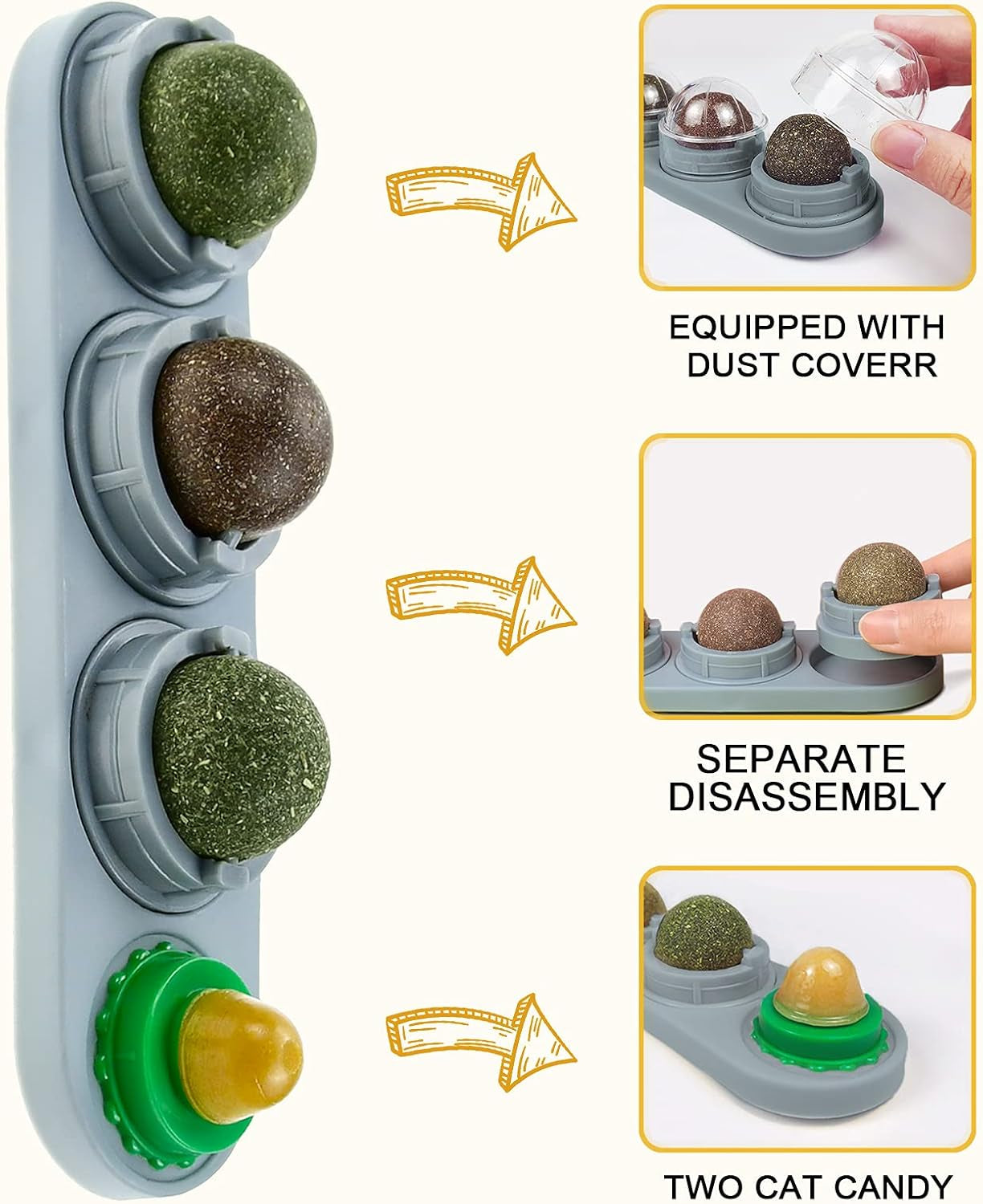 Catnip Cat Toys with 5 Candies, Catnip Wall Ball Toys for Indoor Cats, Rotatable Safe Healthy Edible Licking Balls for Kitty Playing, Kitten Chew Cleaning Teeth Treats Toys…